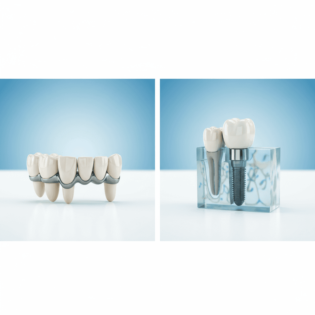 Punte dentară vs. implant în România 2026 — care e mai bună (preț, durată, longevitate)